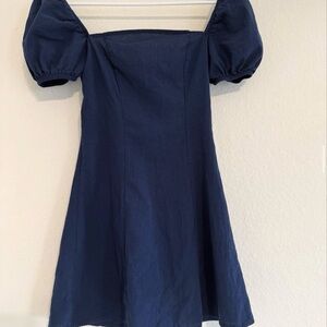 Navy Blue Puff Sleeve Dress